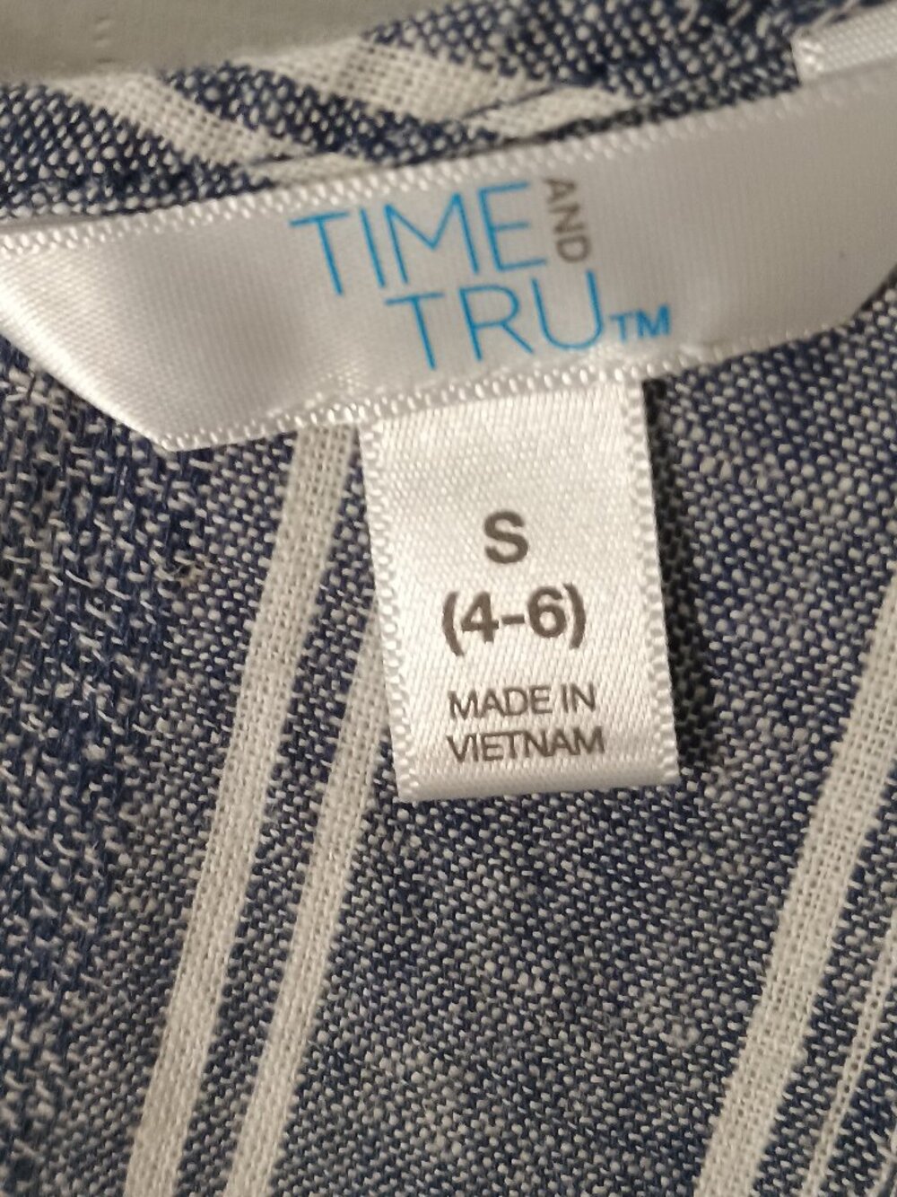 Time and Tru Blue White Striped Linen Blend Handkerchief Hem Swing Dress - Picture 6 of 7